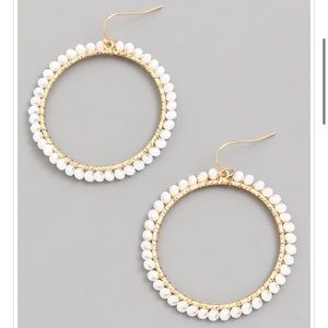 Ivory Beaded Circle Drop Hoop Earrings